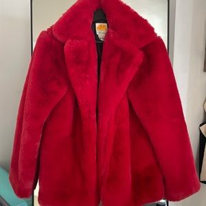 Red fur bomber jacket